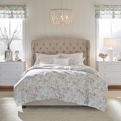 Laura Ashley Home | Madeleine collection | Bed set - 100 % cotton, reversible, buttons, includes a matching pillowcase, King, Blue.. DIAYTAR NIGERIA transforms dreams into deliveries with our affordable prices and 5-8 day shipping.