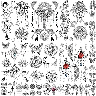 EGMBGM 28 Temporary tribal tattoos sheets with henna for women and girls, false waterproof tattoos, temporary tattoo kits of elephant ganesha in mehndi hena, sticker of tattoo of lotus mandala, moon neck, chest arm.. Skip the lines and shop online — DIAYTAR Nigeria delivers to your door in days.