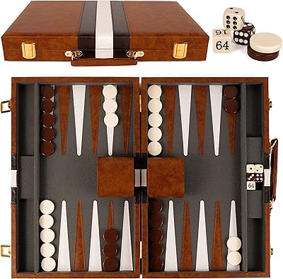Backgammon set - Classic 15 -inch portable portable backgammon sets - Backgammon sets for adults and children - Brown imitation leather case - Instructions.. Your complete e-commerce destination, DIAYTAR NIGERIA combines variety with budget-friendly nationwide shipping.